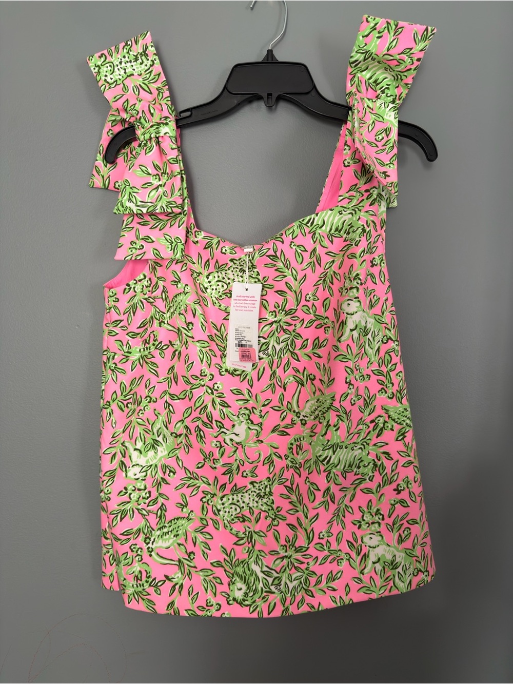 Lilly Pulitzer Pink Tank Top with Green Leaf & Animal Print